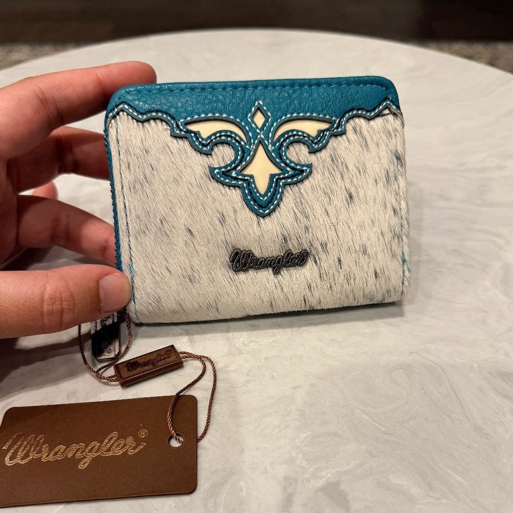 Wrangler Genuine Hair-On Cowhide Zip-Around Wallet Turquoise
